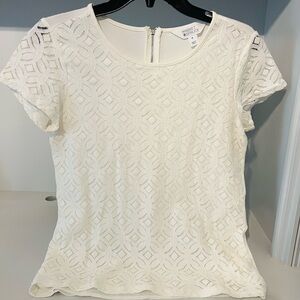 Market & Spruce White Lace Short Sleeve Top